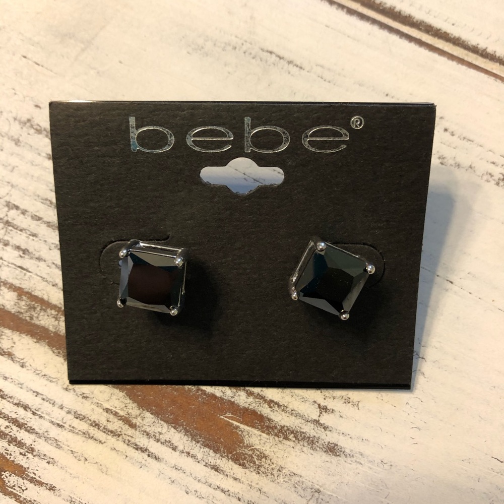NWT Bebe black square crystal stud earrings